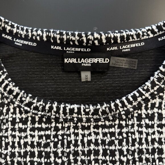 Karl Lagerfeld Paris Metallic Puff Sleeve Popover KARL Spell-Out Logo Top - Picture 7 of 13